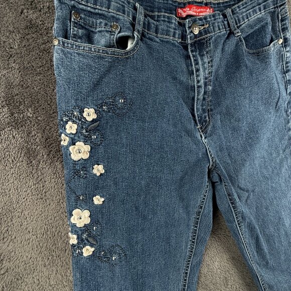 COS Jeans Denim Women Blue Size 16 Ramie Blend Floral Capri Crop ACTL 35x19.5 - Picture 2 of 15